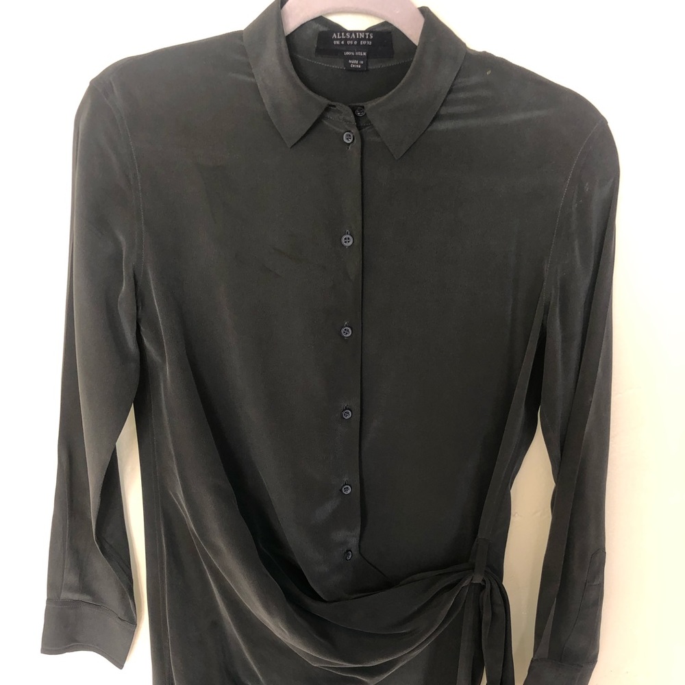 All Saints 100% Silk Khaki Dress Size US 0